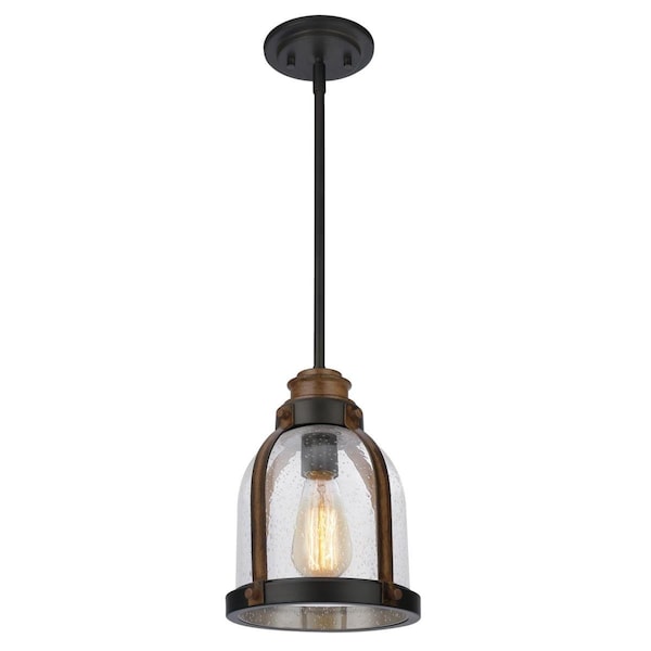 Westinghouse Pendant 60W Mini Cindy ORB Barnwood Accents Clear Seeded Glass 6356300 - main